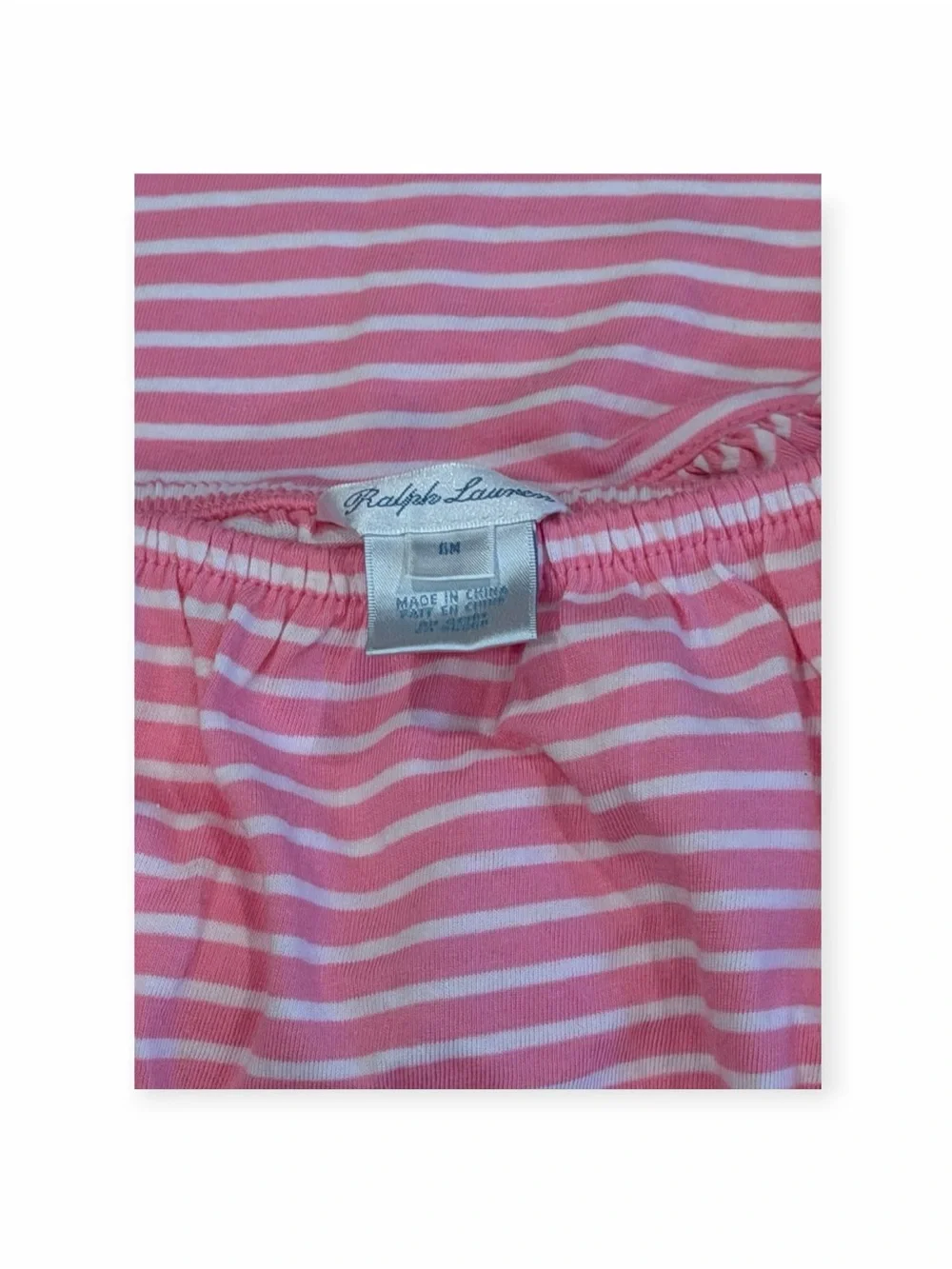 Ralph Lauren, Pink and White Striped Ruffle  Dress with Bloomers, Size 6 mos
